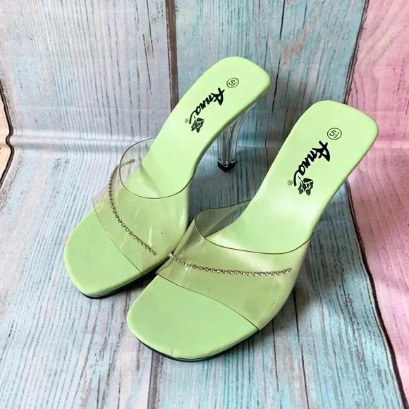 Y2K clear heel square toe open toe sandal high heels size 5.5 - Picture 6 of 10